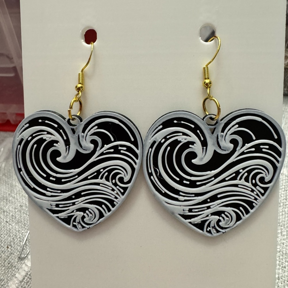 Heart-Shaped Black and White Earrings